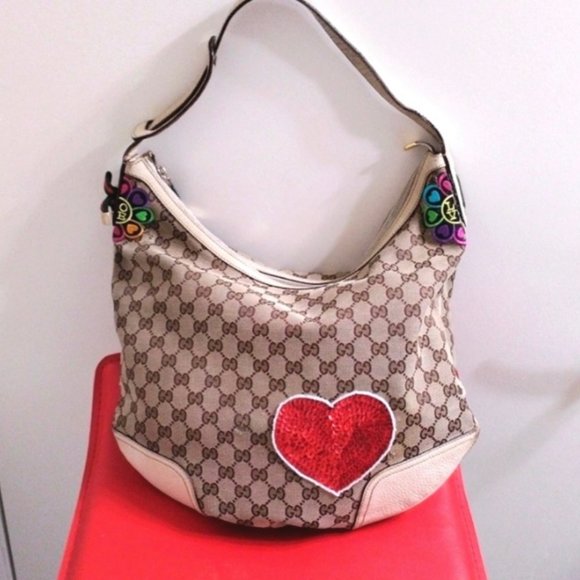 HEARTS 90s Gucci HOBO Large Shoulder Bag - DOUBLE SIDED HEARTS - Picture 2 of 15